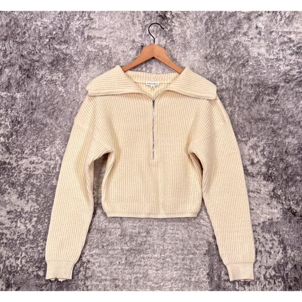 For Love & Lemons Sweater XS Womens Ryan Half Zip Ivory Cream Soft Knit Crop